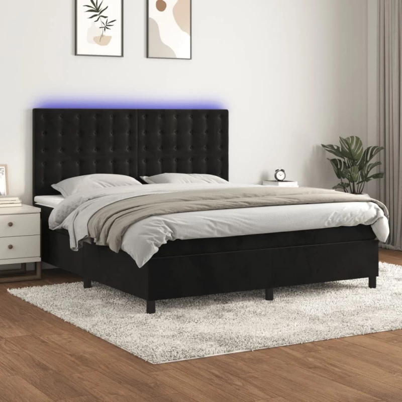 Κρεβάτι Boxspring με Στρώμα & LED Μαύρο 160x200 εκ. Βελούδινο Μαύρο 3136373