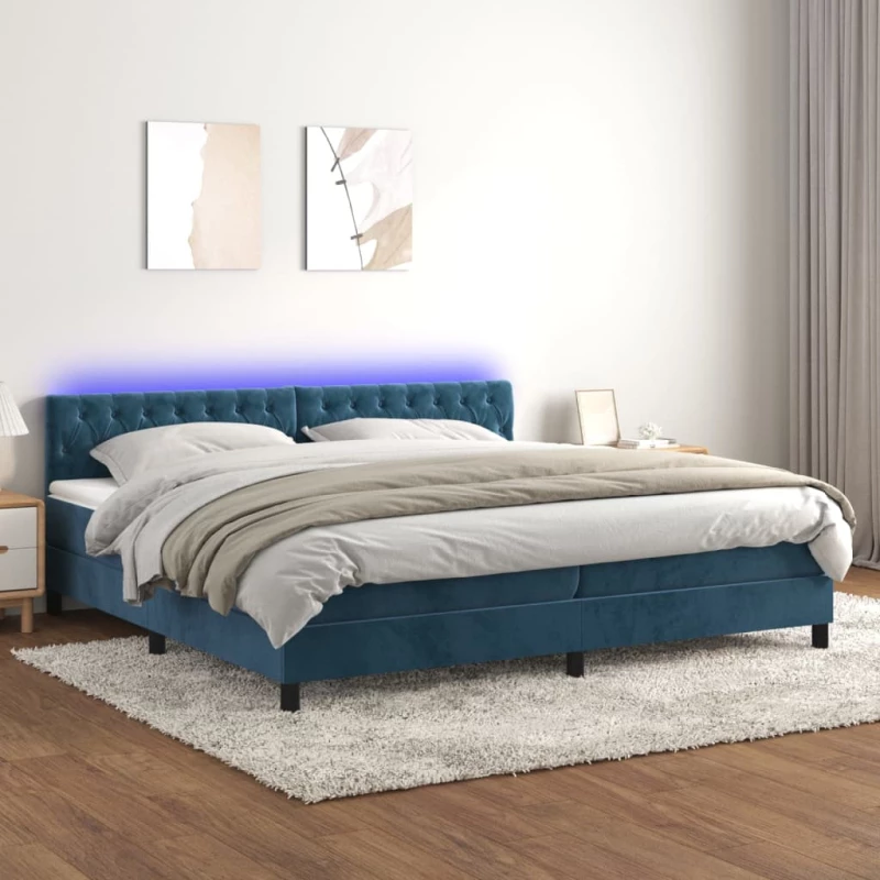 Κρεβάτι Boxspring με Στρώμα & LED Σκ. Μπλε 200x200εκ. Βελούδινο Μπλε 3134607