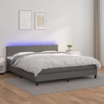 Κρεβάτι Boxspring με Στρώμα & LED Γκρι 180x200 εκ. Συνθ. Δέρμα Γκρι 3134121
