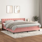Κρεβάτι Boxspring με Στρώμα Ροζ 200x200 εκ. Βελούδινο Ροζ 3131224