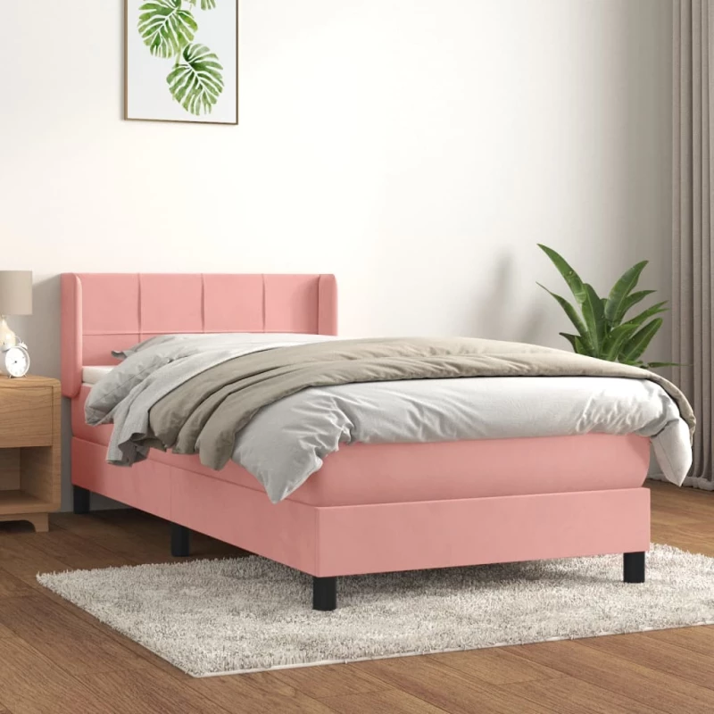 Κρεβάτι Boxspring με Στρώμα Ροζ 100x200 εκ. Βελούδινο Ροζ 3130948