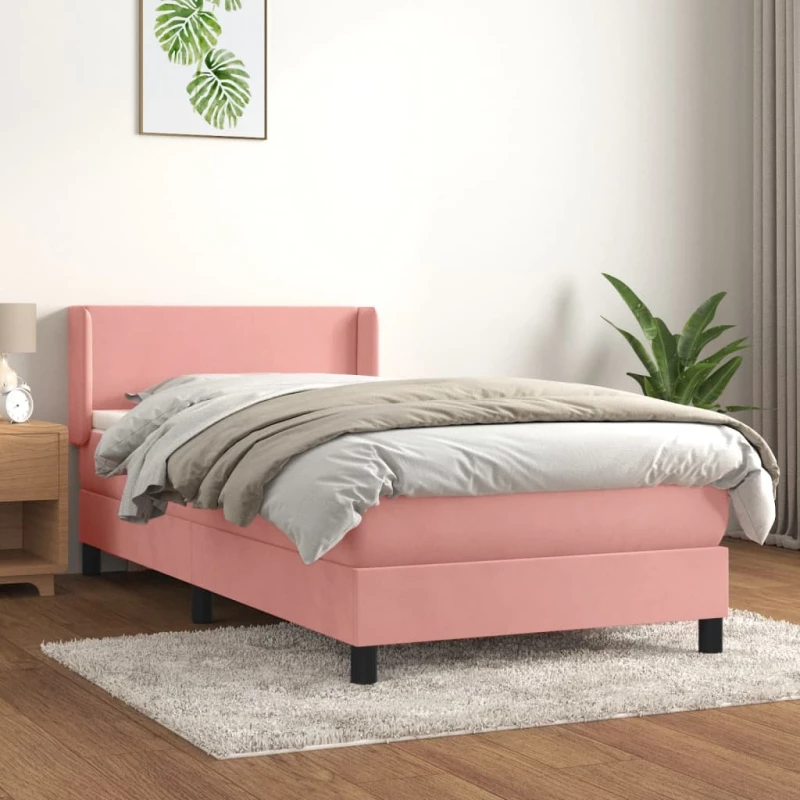 Κρεβάτι Boxspring με Στρώμα Ροζ 90x190 εκ. Βελούδινο Ροζ 3130816