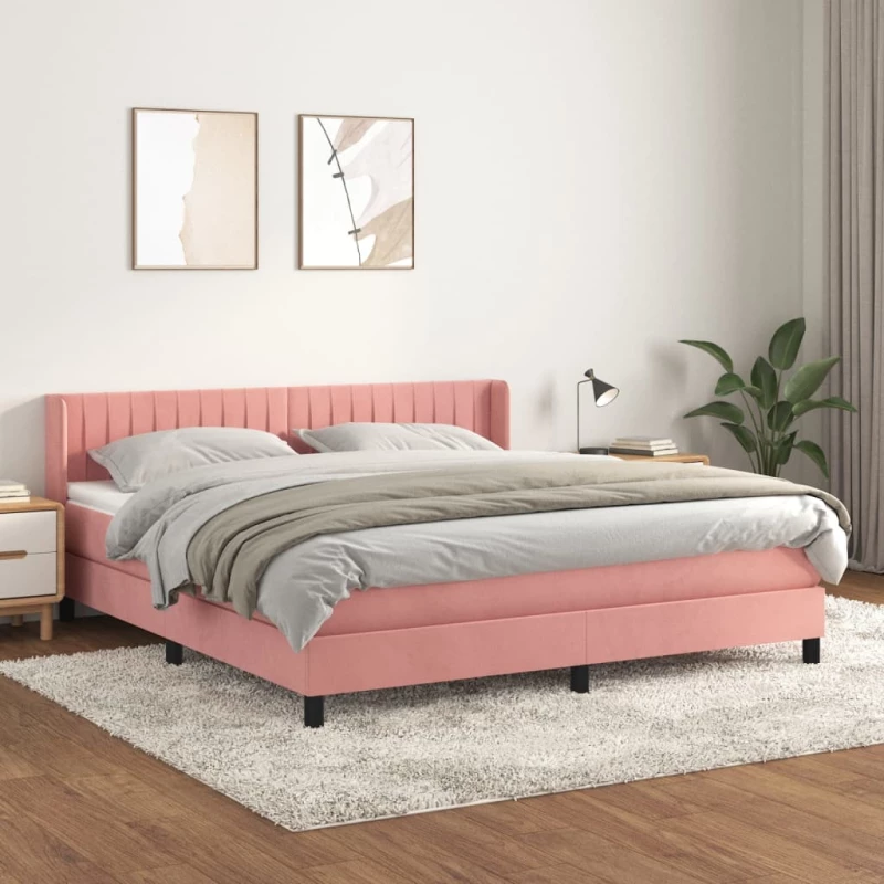 Κρεβάτι Boxspring με Στρώμα Ροζ 180x200 εκ. Βελούδινο Ροζ 3131098