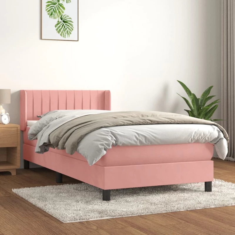 Κρεβάτι Boxspring με Στρώμα Ροζ 80 x 200 εκ. Βελούδινο Ροζ 3131050