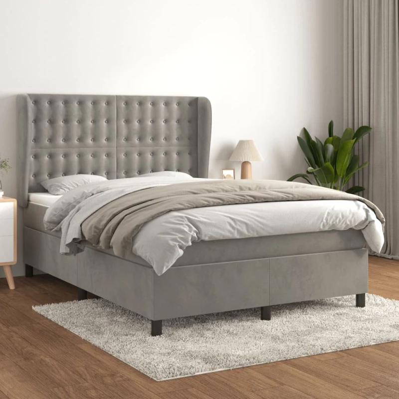 Κρεβάτι Boxspring με Στρώμα Ανοιχτό Γκρι 140x200 εκ. Βελούδινο Γκρι 3129453
