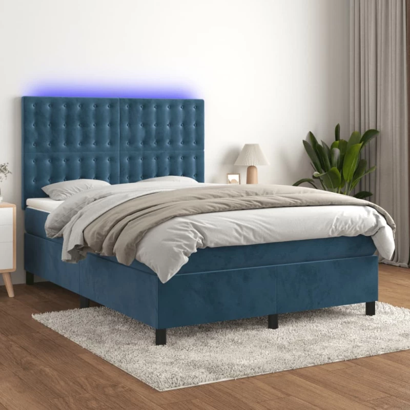 Κρεβάτι Boxspring με Στρώμα & LED Σκ. Μπλε 140x190εκ. Βελούδινο Μπλε 3136363