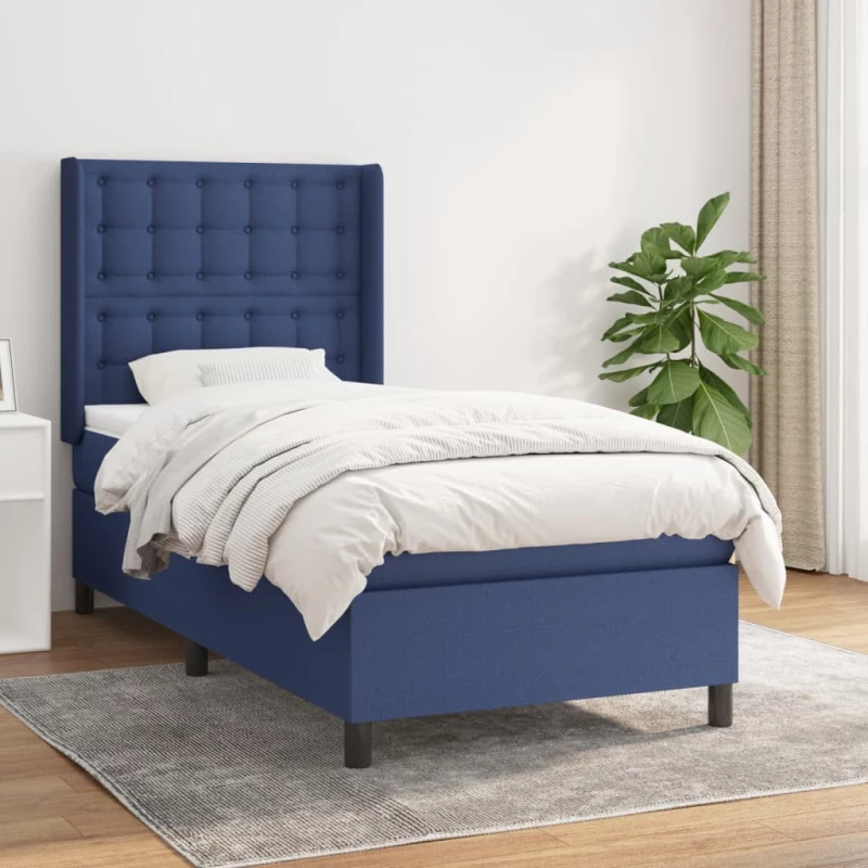 Κρεβάτι Boxspring με Στρώμα Μπλε 80x200 εκ. Υφασμάτινο Μπλε 3131711