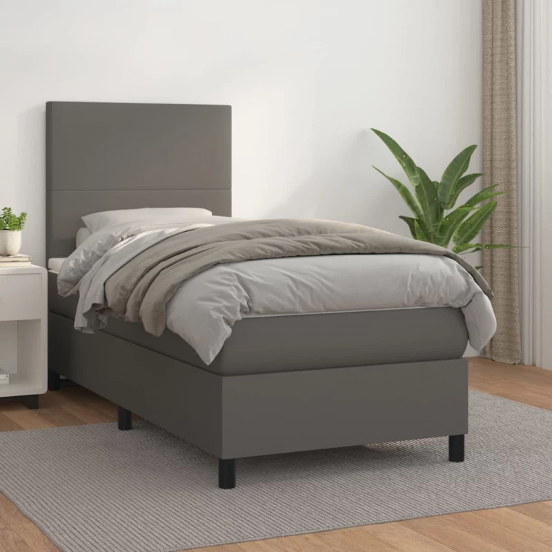 Κρεβάτι Boxspring με Στρώμα Γκρι 80 x 200 εκ. Συνθετικό Δέρμα Γκρι 3142693