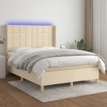 Κρεβάτι Boxspring με Στρώμα & LED Κρεμ 140x190 εκ. Υφασμάτινο Κρεμ 3138874