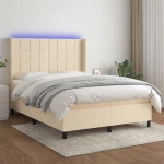 Κρεβάτι Boxspring με Στρώμα & LED Κρεμ 140x200 εκ. Υφασμάτινο Κρεμ 3138322