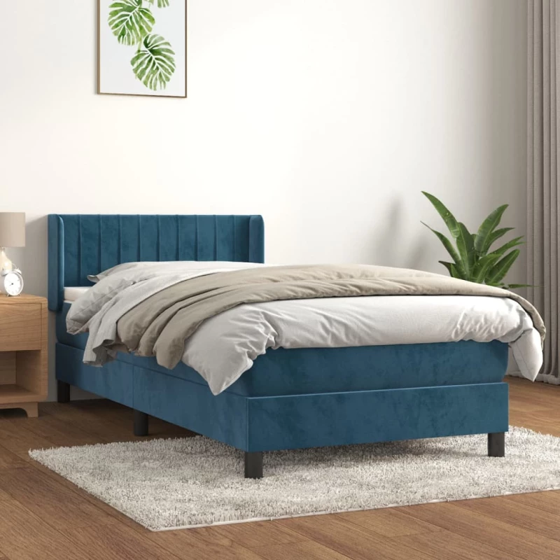 Κρεβάτι Boxspring με Στρώμα Σκούρο Μπλε 90x200 εκ. Βελούδινο Μπλε 3131061