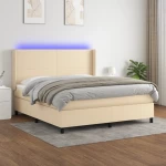 Κρεβάτι Boxspring με Στρώμα & LED Κρεμ 180x200 εκ. Υφασμάτινο Κρεμ 3138178