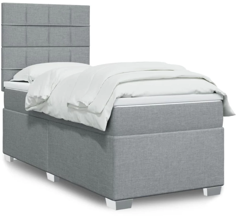Κρεβάτι Boxspring με Στρώμα Ανοιχτό Γκρι 90x190 εκ. Υφασμάτινο Γκρι 3290343