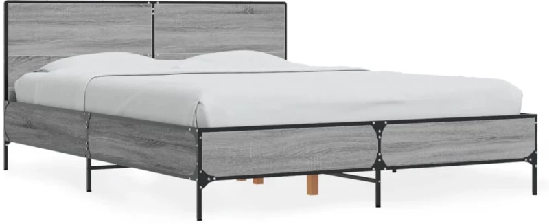 Πλαίσιο Κρεβατιού Γκρι Sonoma 135x190 εκ. Επεξ. Ξύλο & Μέταλλο Γκρι 3280030