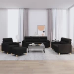 Σετ Σαλονιού 4 Τεμαχίων Μαύρο Υφασμάτινο με Μαξιλάρια Μαύρο 3201564