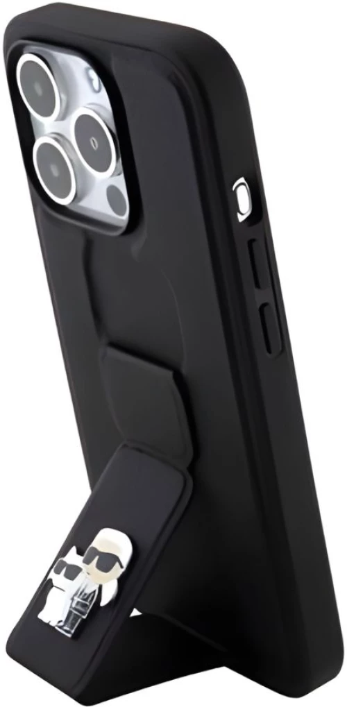 Karl Lagerfeld Saffiano Θήκη με λαβή Grip - Stand Metal Logo iPhone 15 Pro Black