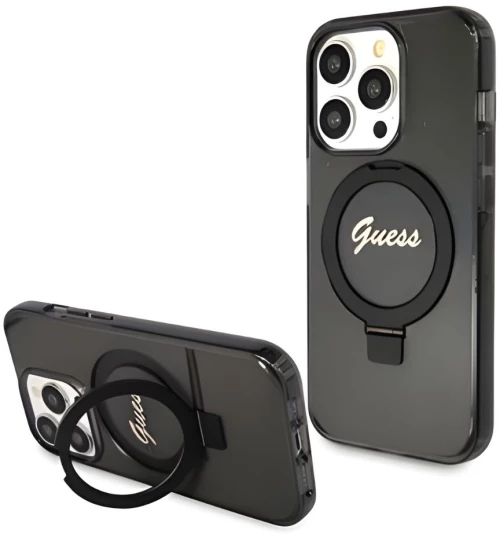 Guess Θήκη IML Ring Stand Glitter MagSafe iPhone 15 Pro Max Black