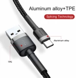 Baseus Ενισχυμένο Καλώδιο Cafule 3A USB 2.0 USB-C Αρσενικό- USB-A Αρσενικό 1m Black / Gray
