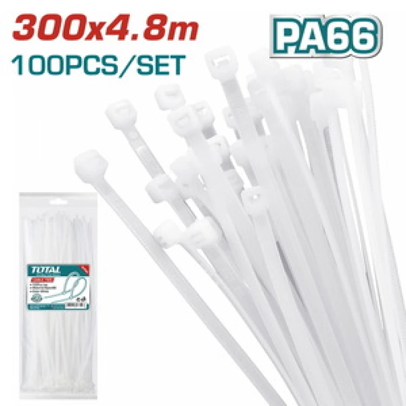 Total THTCT3001 Δεματικά Καλωδίων 300x4.8mm Λευκό 100τμχ