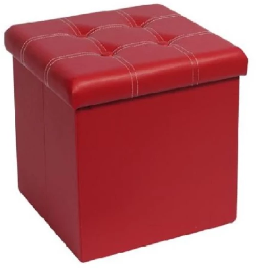 Muhler Eco Σκαμπό Σαλονιού με Αποθηκευτικό Χώρο Επενδυμένο με Δερματίνη Κόκκινο Λευκό (38x38x38εκ.)