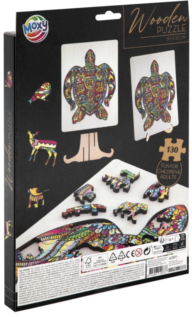 Moxy - Wooden puzzle unique shapes - Turtle - 130 pcs (400085) / Toys