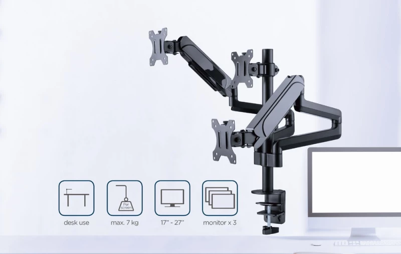Gembird MA-DA3-01 Desk mounted adjustable mounting arm for 3 monitors (full-motion), 17”-27”, up to 7 kg