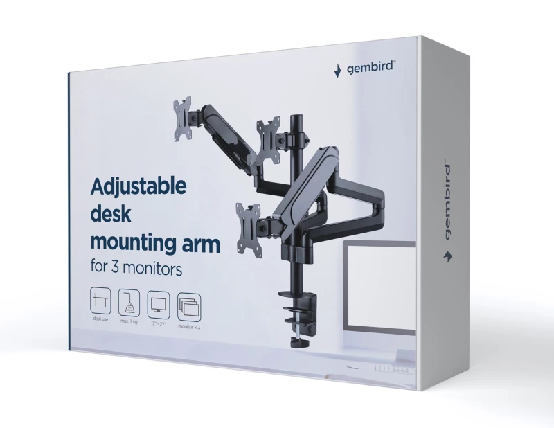 Gembird MA-DA3-01 Desk mounted adjustable mounting arm for 3 monitors (full-motion), 17”-27”, up to 7 kg