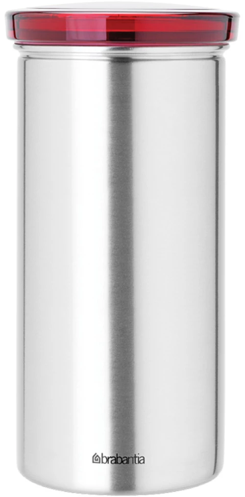 Brabantia 646986 Βάζο για 18 κάψουλες καφέ Matt Steel Fingerprint Proof, Red Lid
