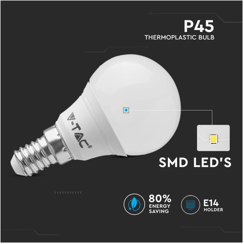 LED λάμπα E14 P45 SMD 3.7W φυσικό λευκό 4000K 214174