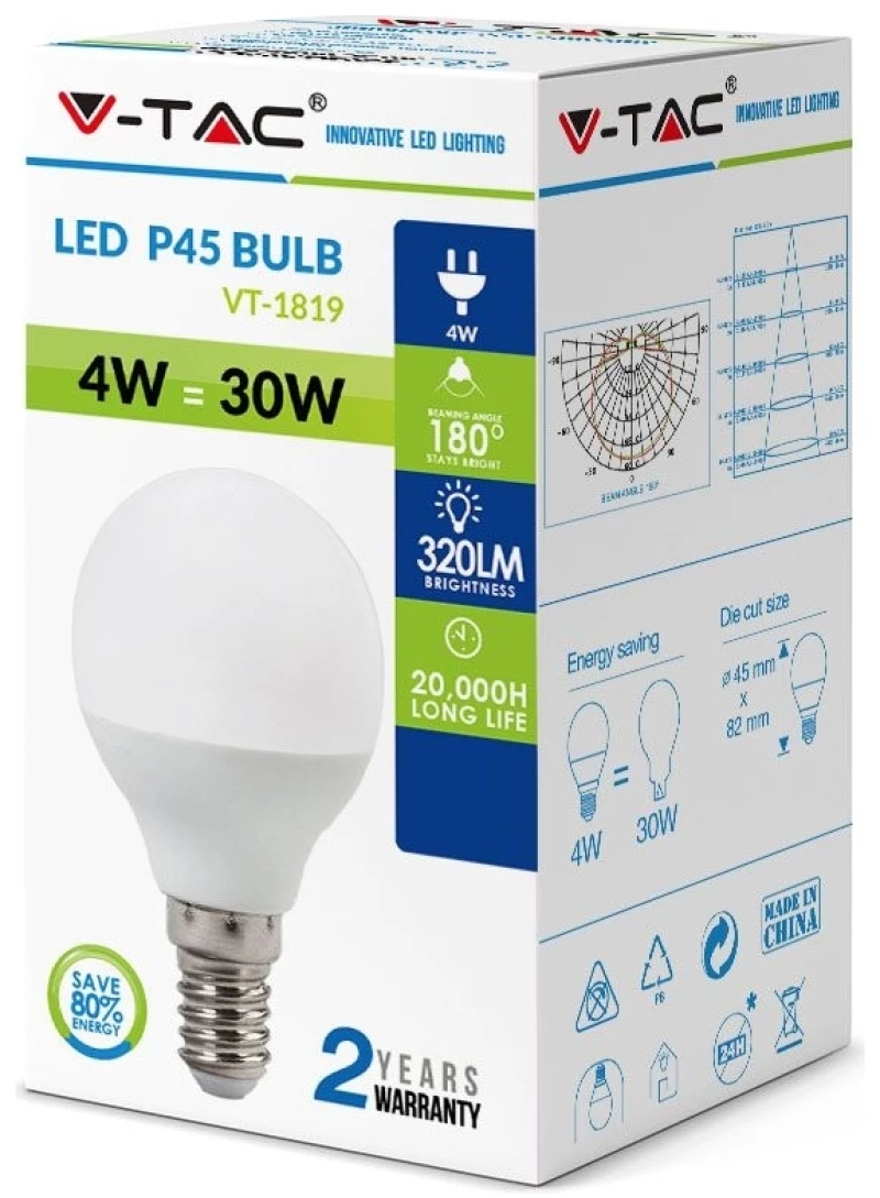 LED λάμπα E14 P45 SMD 3.7W φυσικό λευκό 4000K 214174