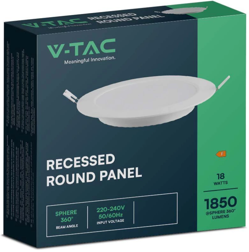 V-TAC Στρογγυλό Χωνευτό LED Panel Ισχύος 18W με Ψυχρό Λευκό Φως 7866
