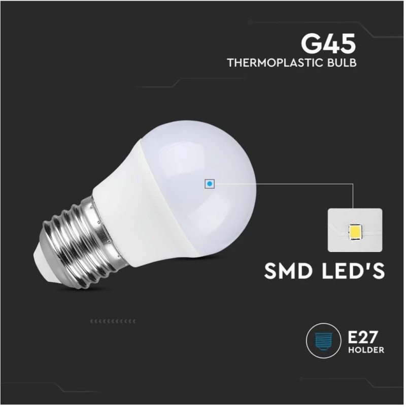 V-TAC LED Λάμπα E27 4.5W G45 6500K (Κουτί 3 τεμάχια)