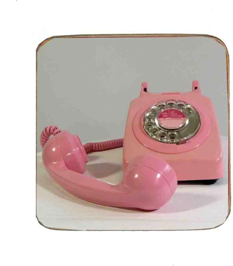 Σουβέρ ξύλινo χειροποίητo pink retro phone