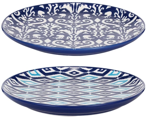 Πιάτο πορσελάνης σετ των δύο με μπλε και λευκές λεπτομέρειες 19x19 εκ