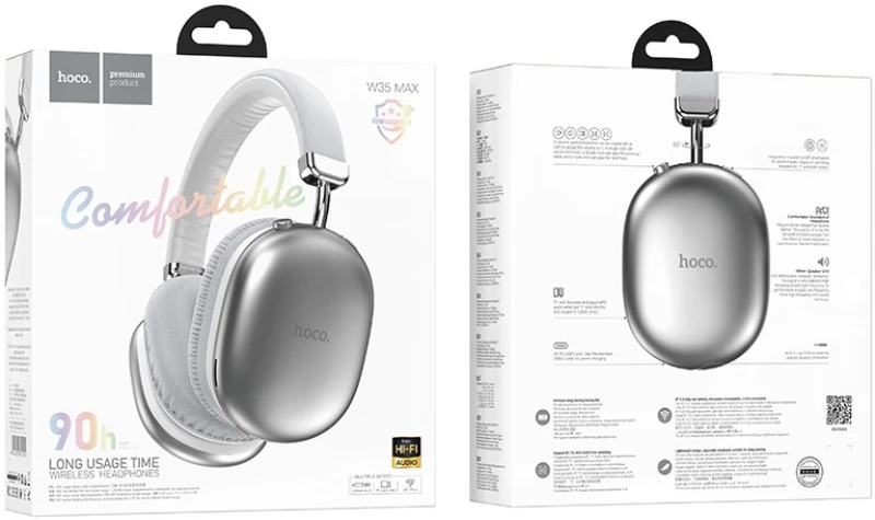 Wireless Ακουστικά Stereo Hoco W35 Max Joy V5.3 800mAh με υποδοχή Micro SD και AUX Ασημί