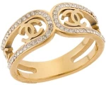 Δαχτυλίδι Senza Gold Plated Steel, Τύπου "Chanel" με λευκές πέτρες