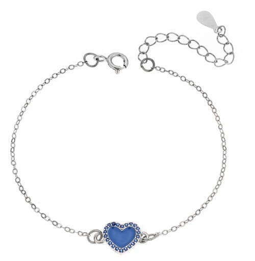 Βραχιόλι Senza Silver 925, καρδιά με σμάλτο και μπλε ζιργκόν