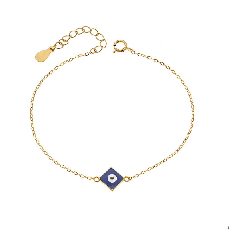 Βραχιόλι Senza Silver 925 Gold Plated, Ματάκι με μπλε σμάλτο