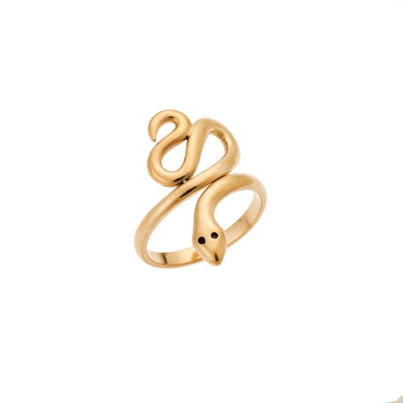 Δαχτυλίδι Senza Gold Plated Steel, φιδάκι με μαύρα μάτια