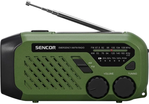 Ραδιόφωνο Camping Ηλιάκο με USB-C, Hand Crank και Διπλό Φωτισμό LED FM/AM IPX4 Sencor SRD 1000SCL GR Πράσινο