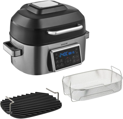 Φριτέζα Αέρος Vita 6lt & Ψηστιέρα Πολλαπλών Λειτουργιών LED Sencor SBG 8900SS Μαύρο/Ασημί
