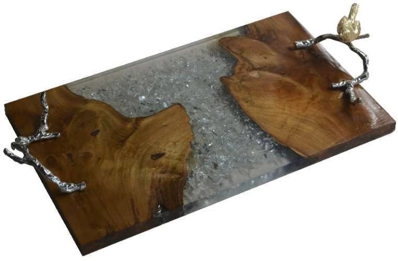 Ξύλινος δίσκος διακοσμητικός Alvada από teak 60x31x10 εκ