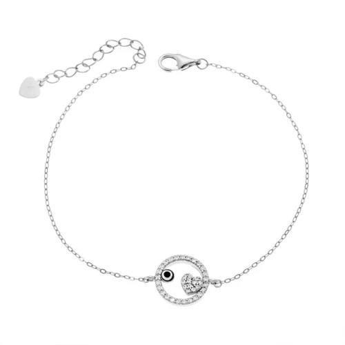 Βραχιόλι Senza Silver 925, Ματάκι μπλε και καρδιά με ζιργκόν