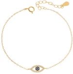 Βραχιόλι Senza Silver 925 Gold Plated, Ματάκι μπλε με ζιργκόν