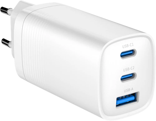 Gembird TA-UC-PDQC65-01-W 3-port 65 W GaN USB PowerDelivery fast charger, white