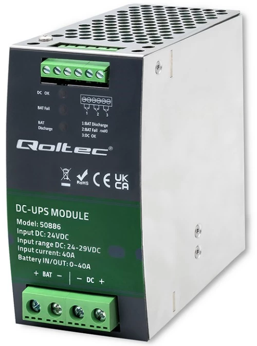 Qoltec 50886 Module UPS DC for DIN rail | 40A | 24V