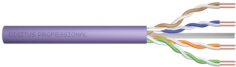Installation cable DIGITUS cat.6, U/UTP, Dca, AWG23/1, LSOH, 305m, purple, cardboard