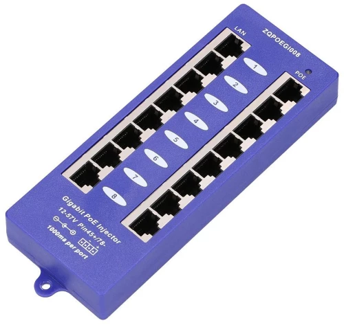 Extralink 8 Port | Gigabit PoE Injector | 8x 1000Mbps RJ45, Mode B