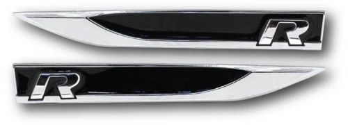 Αυτοκόλλητα Σήματα Φτερών Μεταλλικά R Για VW Golf VII (7) 13-20 Χρώμιο / Μαύρο 2 Τεμάχια