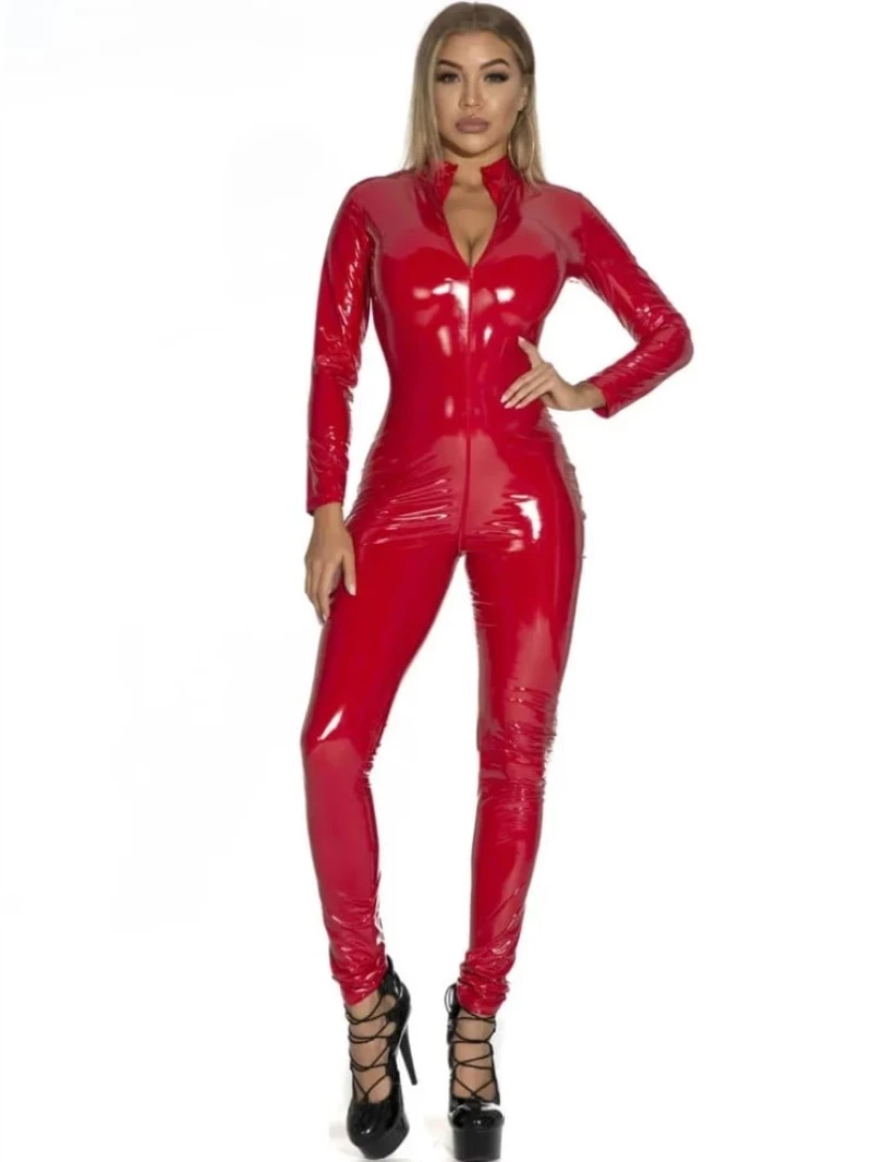 Overalll Catsuit Secret Wetlook Red M